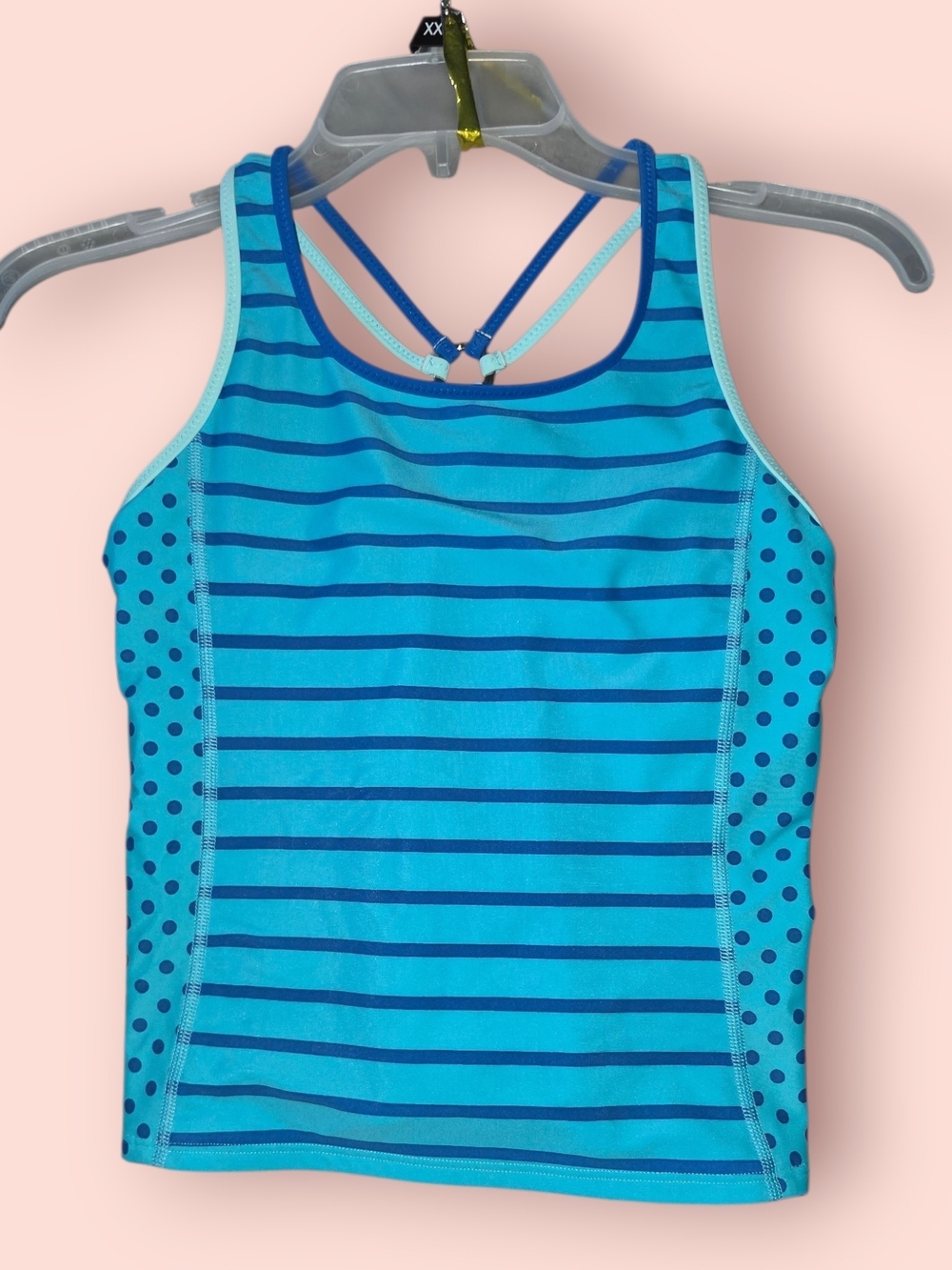 ^ Lands' End Girls Blue Striped Tankini Swim Top